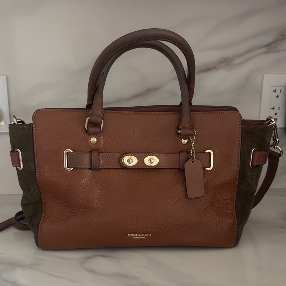 Coach Brown and Green Satchel with Gold Hardware